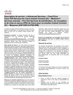 ASF Cisco PDI Service for Cisco Instant Connect (IC) - Medium Prix fixe Services de planification, de conception et de mise en oeuvre (PDI) de Cisco pour sa solution Instant Connect (IC) Moyenne