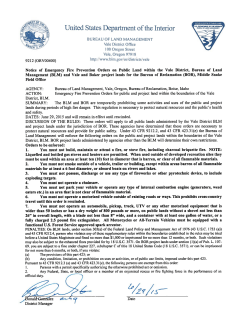 Notice of Emergency fire Prevention Orders on Public Laud within the Vale District, Bureau of Land Management (BLM) and Vale and Baker project lands for the Bureau of Reclamation (BOR), Middle Snake Field Office.
