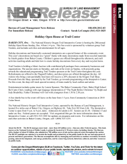 The National Historic Oregon Trail Interpretive Center is hosting the 20th annual Holiday Open House Sunday, Dec. 4 from 1-4 p.m. This free event is sponsored by volunteer group Trail Tenders, and includes activities and entertainment for all ages. Holiday decorations and historically costumed interpreters are a special feature of this community event. This year's decorations are based on a "green" theme with many decorations made from recycled materials by fourth graders from Baker County.