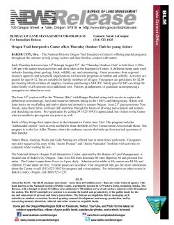 Each Thursday between June 14th through August 23rd the "Thursday Outdoor Club" is held from 1:30 to 3:00 pm with nature based activities and short hikes at the Interpretive Center. A different theme each week includes learning about geology, birds, wildlife, art, and orienteering.