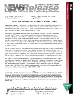 Living history interpreter Mike Folling will bring his presentations of the traveling frontier snake oil salesman "Dr. Balthasar" to the National Historic Oregon Trail Interpretive Center from August 19 to 22, 2011. Presentations are scheduled daily at 10:30, 1:30 and 3:00 in the Leo Adler Theater located inside the Center.