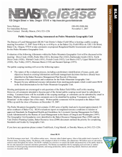 Public Scoping Meeting Announced on Pedro Mountain Geographic Unit