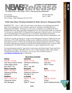 Public Open House Meetings Scheduled for Baker RMP