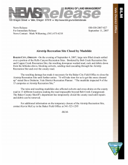 Airstrip Recreation Site Closed by Mudslide