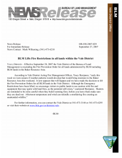 Fire Restrictions Lifted on lands Administered by the Vale District