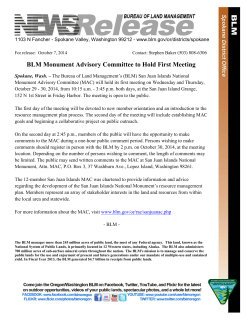 The Bureau of Land Management's (BLM) San Juan Islands National Monument Advisory Committee (MAC) will hold its first meeting on Wednesday and Thursday, October 29 - 30, 2014, from 10:15 a.m. - 3:45 p.m. both days, at the San Juan Island Grange, 152 N 1st Street in Friday Harbor. The meeting is open to the public.