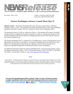 The Eastern Washington Resource Advisory Council (RAC) will hold a meeting from 10:00am to 4:00pm on May 23, 2012. The meeting will be held in the Hardin Room of the ATEC Building at Big Bend Community College, 7662 N.E. Chanute St, Moses Lake, Washington, 98837.