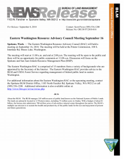 Eastern Washington Resource Advisory Council to Meet September 16....