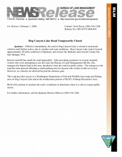 Hog Canyon Lake Road - Temp. Closure