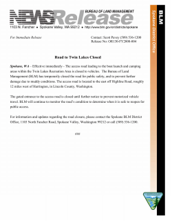 Road to Twin Lakes Closed
