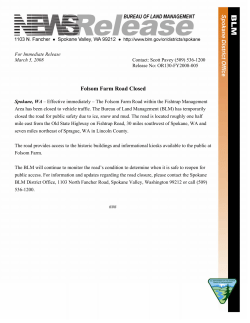 Folsom Farm Road Closed