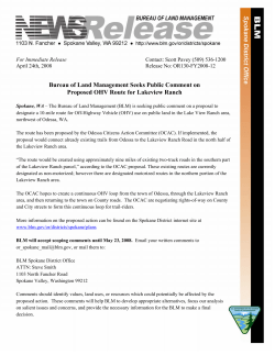BLM Seeks Public Comment on Proposed OHV Route for Lakeview Ranch