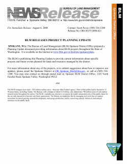 Spokane District BLM Releases Project Planning Update