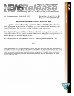 Fire Closure Lifted on BLM Lands in Washington State