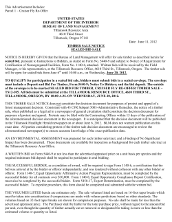 Cruiser Fly Timber Sale Re-Offer Sealed Bid Notice