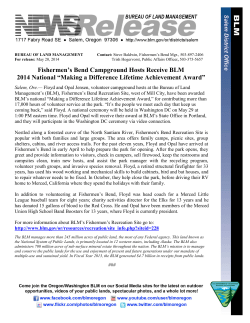 Salem, Ore. - Floyd and Opal Jensen, volunteer campground hosts at the Bureau of Land Management's (BLM), Fishermen's Bend Recreation Site, west of Mill City, have been awarded BLM's national "Making a Difference Lifetime Achievement Award," for contributing more than 17,000 hours of volunteer service at the park