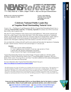 Newport, Ore. -- The Bureau of Land Management (BLM) at Yaquina Head Outstanding Natural Area, is celebrating National Public Lands Day.