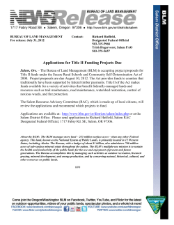 Salem, Ore. - The Bureau of Land Management (BLM) is accepting project proposals for Title II funds under the Secure Rural Schools and Community Self-Determination Act of 2000. Project proposals are due August 30, 2012. The Act provides funds to counties that traditionally have been supported by federal timber payments. Title II of the Act makes funds available for a variety of activities that benefit federally-managed lands and resources such as trail maintenance, road maintenance, watershed restoration, control of noxious weeds, and fire protection.