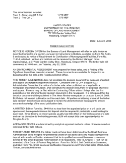 Slow Lane Commercial Thinning amp; Density Management and Top Cat Commercial Thinning Timber Sale Notice