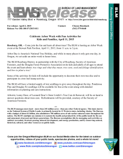 Roseburg, OR. - Come join the fun and learn all about trees! The BLM is hosting an Arbor Week event at the Stewart Park Pavilion, April 11, 2015, from 11 a.m. to 3 p.m.