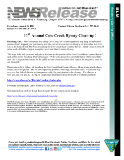 Roseburg, Ore. - After the severe fires along Cow Creek, let's come together to help keep the unburned portion clean! Support your community and take care of an area that we all enjoy on September 6 at 8:30 a.m. at the Island Creek Day Use Area along the Cow Creek Back Country Byway. Island Creek is about 10 miles south of Riddle, Oregon along the Cow Creek Back Country Byway.