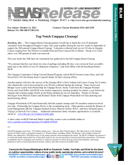 Roseburg, Ore. -- The Umpqua Basin Cleanup partners would like to thank the over 65 dedicated volunteers from throughout Douglas County who came together during the last two weeks in September to support the 29th annual Umpqua Basin Cleanup. Volunteers collected trash in over 20 sites in Douglas County ranging from The Narrows to Gaddis Park and from Canyonville to Elkton. Along Cow Creek alone, over 500 pounds of trash was removed.