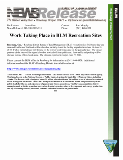 Roseburg district Bureau of Land Management (BLM) recreation sites Swiftwater day-use area and Swiftwater Trailhead will be closed or partially closed for facility upgrades from June 14-June 18, 2010. Full or partial closure will depend on the type of work being done on the particular day. The closed portions of the sites will be signed closed or blocked off from public use. Foot traffic and parking will be allowed outside of the closed areas. The sites are expected to reopen June 19, 2010.