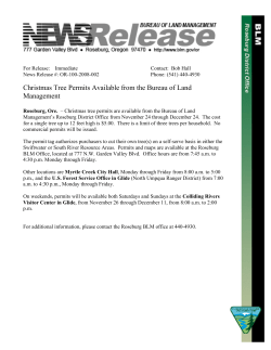 Roseburg, Ore. - Christmas tree permits are available from the Bureau of Land Management's Roseburg District Office from November 24 through December 24. The cost for a single tree up to 12 feet high is $5.00. There is a limit of three trees per household. No commercial permits will be issued.