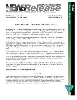 The Bureau of Land Management's Adopt-a-Horse program returns to Douglas County on April 17 and 18. Ten wild horses will be offered for adoption at the Holy Spirit Ranch in Oakland, Oregon. The event gives anyone interested the opportunity to get out and see wild horses up close, learn about their history and BLMs Adopt-a-Horse Program, and maybe even bring one home.