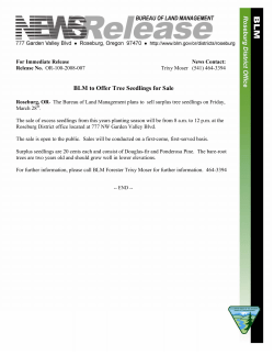 BLM to Offer Tree Seedlings for Sale