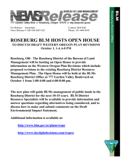Roseburg BLM Hosts Open House to Discuss Draft Western Oregon Plan Revisions Oct. 1 from 1-4PM and 6-8PM