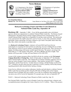 Backyard Archeology Project Other Events Planned on National Public Lands Day, September 30