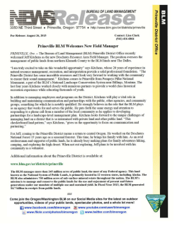 PRINEVILLE, Ore. -- The Bureau of Land Management (BLM) Prineville District Office recently welcomed Jeff Kitchens as the new Deschutes Resource Area Field Manager. The position oversees the management of public lands from northern Klamath County to the BLM lands near The Dalles.