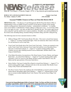 PRINEVILLE, Ore. - The Bureau of Land Management (BLM) Prineville District Office is implementing a series of wildlife closures to protect several species of birds of prey during sensitive nesting periods. Harassment by humans - unintentional or deliberate - is a leading cause of nest failure or abandonment. People walking or riding near a nest - or even being within view of an eagle on a nest - can cause an adult bird to abandon the nest. This means eggs can get cold, young don't get fed, and the nest is open to predation. All public uses will be prohibited in the closure areas including hiking, mountain biking, horseback riding, and OHV riding/driving.