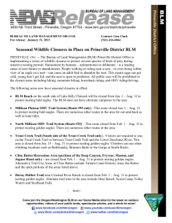 PRINEVILLE, Ore. - The Bureau of Land Management (BLM) Prineville District Office is implementing a series of wildlife closures to protect several species of birds of prey during sensitive nesting periods. Harassment by humans - unintentional or deliberate - is a leading cause of nest failure or abandonment. People walking or riding near a nest - or even being within view of an eagle on a nest - can cause an adult bird to abandon the nest. This means eggs can get cold, young don't get fed, and the nest is open to predation. All public uses will be prohibited in the closure areas including hiking, mountain biking, horseback riding, and OHV riding/driving.