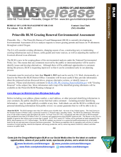 PRINEVILLE, Ore. -- The Prineville BLM is currently developing an Environmental Assessment (EA) to analyze requests to renew grazing permits and leases on 39 allotments throughout Central Oregon. The purpose of the EA is to provide a process for the BLM to consider actions to existing allotments such as changing season of use, constructing new or maintaining existing infrastructure such as fences, cattle guards and water sources, as well as adjusting the number of livestock allowed in an allotment. These actions can be taken to meet the Standards and Guidelines for Healthy Rangelands, as required by the Federal Land Policy and Management Act and the Taylor Grazing Act.