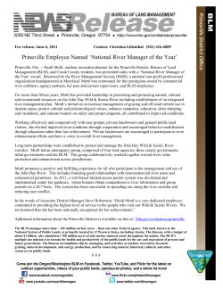 Prineville, Ore. --Heidi Mottl, outdoor recreation planner for the Prineville District, Bureau of Land Management (BLM), and Crook County resident, was presented today with a "National River Manager of the Year" award. Bestowed by the River Management Society (RMS), a national non-profit professional organization headquartered in Maryland. Mottl was nominated for this prestigious award by commercial river outfitters, agency partners, her past and current supervisors, and BLM employees.
