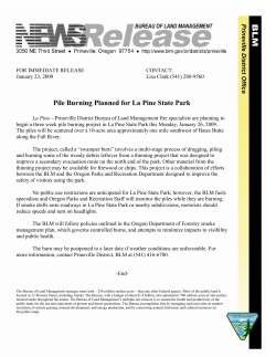 La Pine Prineville District Bureau of Land Management fire specialists are planning to begin a three week pile burning project in La Pine State Park this Monday, January 26, 2009. The piles will be scattered over a 10-acre area approximately one mile southwest of Bates Butte along the Fall River.
