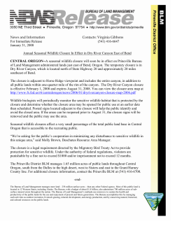 Annual Seasonal Wildlife Closure In Effect in Dry River Canyon East of Bend