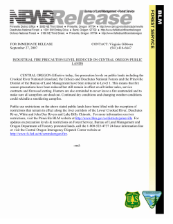 Industrial Fire Precaution Level Reduced on Central Oregon Public Lands