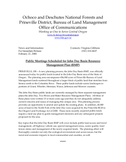 Public Meetings Scheduled for John Day Basin Resource Management Plan (RMP)