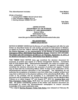 September 2013 Timber Sale Notice. Jumping Bean, Sterling Sweeper, Pilot Thompson