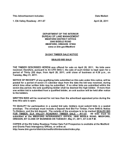 30 Day Timber Sale Notice Sealed Bid Sale Elk Valley Roadway