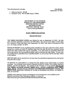 30 Day Timber Sale Notice Sealed Bid Sale Althouse Sucker and Sampson Cove
