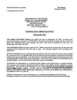 Extended 30 Day Timber Sale Notice Sealed Bid Sale Sampson Cove Timber Sale