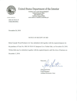 Notice Receipt of Bid 30 Day Timber Sale Notice Sampson Cove Timber Sale
