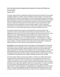 Green Springs Mountain Supplemental Report