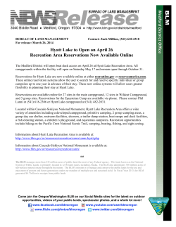 The Medford District will open boat dock access on April 26 at Hyatt Lake Recreation Area. All campgrounds within the facility will open on Saturday May 17 and remain open through October 31.