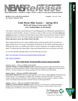 The Nature Conservancy and the Bureau of Land Management are offering free guided hikes on weekends in April and May. Anyone is welcome to sign up. Hikes are free, but reservations are required and space is limited to 20 individuals, unless otherwise noted. Please contact the BLM Medford District at 541-618-2200, Monday through Friday, 7:30-4:30 p.m. to reserve a spot. Please sign up by 4 p.m. the Friday before the hike.
