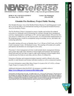 The Glendale Resource Area of the Medford District Bureau of Land Management would like to invite the public to an informational meeting on the proposed Glendale Resource Area Fire Resiliency Project.